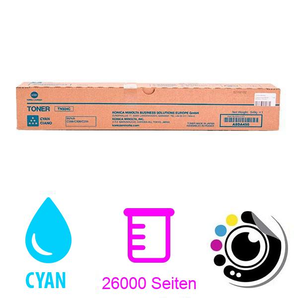 Original Toner Konica Minolta Bizhub TN324 C258 / C308 / C368 Cyan A8DA450 / TN-324C / TN324