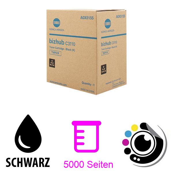 Original Toner Konica Minolta Bizhub C3110 Schwarz TNP51 K / A0X5155
