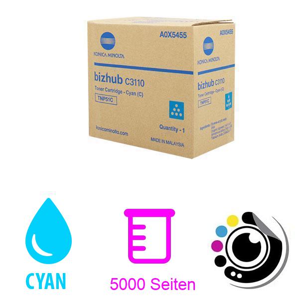Original Toner Konica Minolta Bizhub C3110 Cyan TNP51 C / A0X5455
